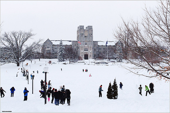 Snow on Campus. Virginia Tech.