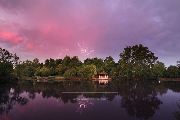 Summer thunderstorm at the Duck Pond. Virginia Tech.