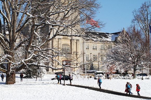 Burruss Hall in February. Virginia Tech.