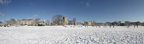 Drillfield and Burruss Hall winter panorama. Virginia Tech.