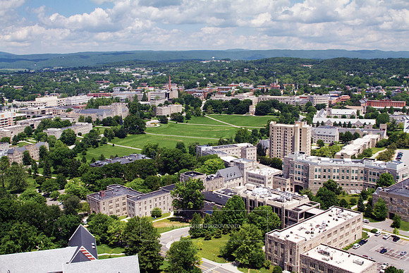 Aerial photography of Virginia Tech campus. Southwest part of campus.