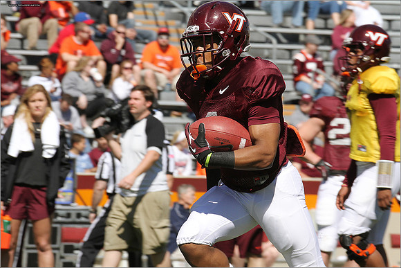 FB. 2013. Spring, football scrimmage at Virginia Tech.