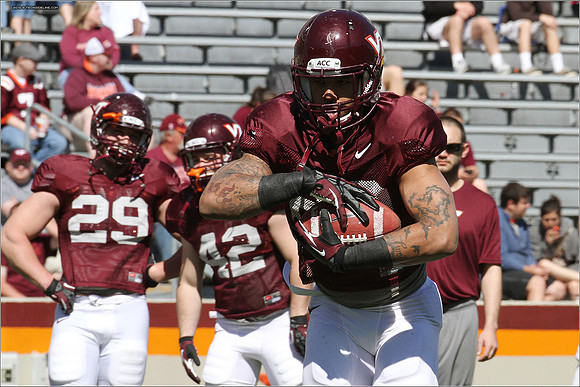 FB. 2013. Spring, football scrimmage at Virginia Tech.