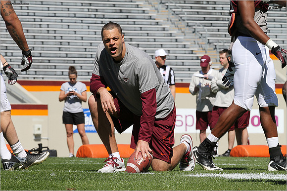 FB. 2013. Spring, football scrimmage at Virginia Tech.