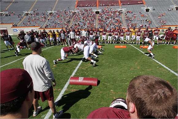 FB. 2013. Spring, football scrimmage at Virginia Tech.