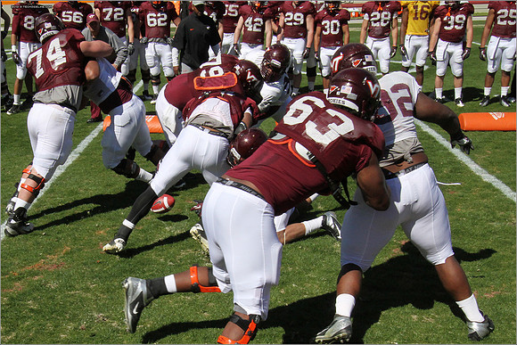 FB. 2013. Spring, football scrimmage at Virginia Tech.