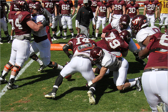 FB. 2013. Spring, football scrimmage at Virginia Tech.