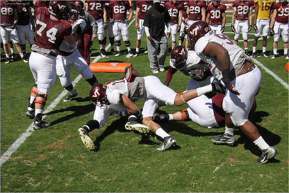 FB. 2013. Spring, football scrimmage at Virginia Tech.