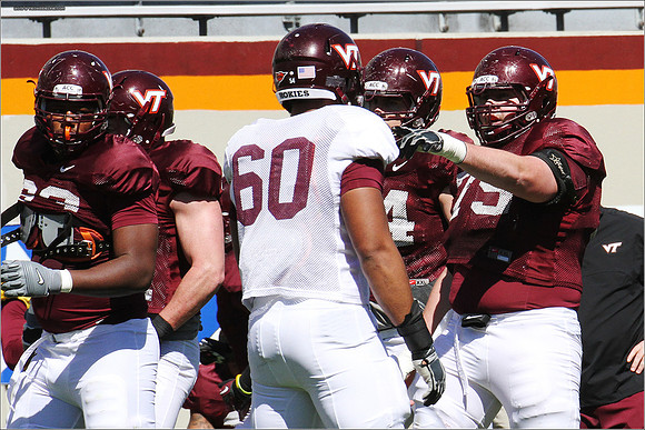 FB. 2013. Spring, football scrimmage at Virginia Tech.