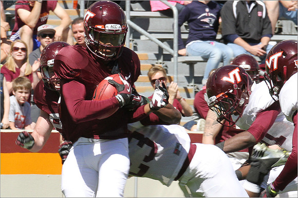FB. 2013. Spring, football scrimmage at Virginia Tech.