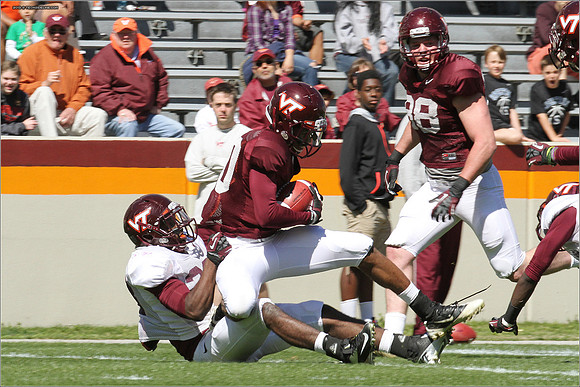 FB. 2013. Spring, football scrimmage at Virginia Tech.