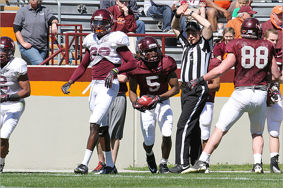 FB. 2013. Spring, football scrimmage at Virginia Tech.