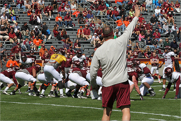 FB. 2013. Spring, football scrimmage at Virginia Tech.