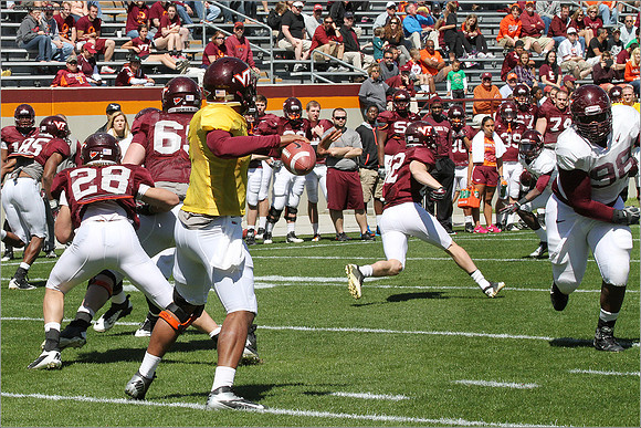 FB. 2013. Spring, football scrimmage at Virginia Tech.