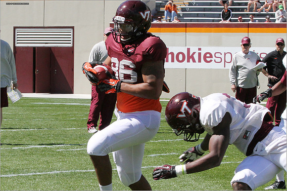 FB. 2013. Spring, football scrimmage at Virginia Tech.
