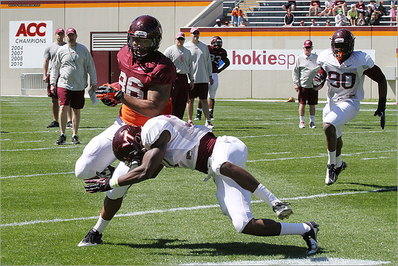 FB. 2013. Spring, football scrimmage at Virginia Tech.