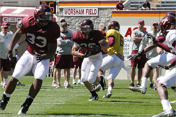 FB. 2013. Spring, football scrimmage at Virginia Tech.