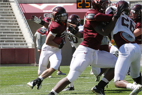 FB. 2013. Spring, football scrimmage at Virginia Tech.