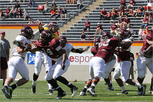 FB. 2013. Spring, football scrimmage at Virginia Tech.