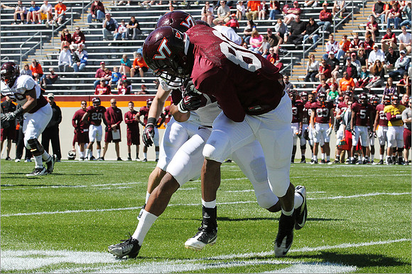 FB. 2013. Spring, football scrimmage at Virginia Tech.