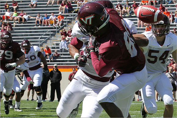 FB. 2013. Spring, football scrimmage at Virginia Tech.