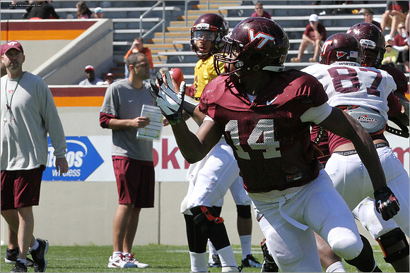 FB. 2013. Spring, football scrimmage at Virginia Tech.