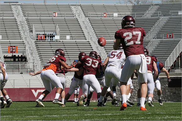 FB. 2013. Spring, football scrimmage at Virginia Tech.