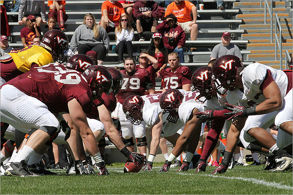 FB. 2013. Spring, football scrimmage at Virginia Tech.