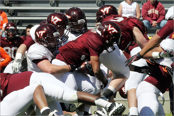 FB. 2013. Spring, football scrimmage at Virginia Tech.