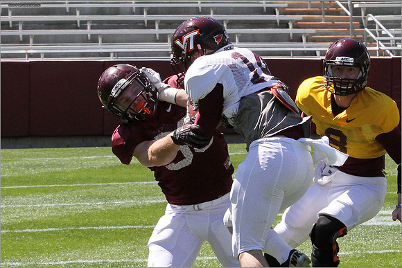 FB. 2013. Spring, football scrimmage at Virginia Tech.