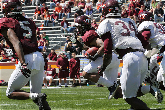 FB. 2013. Spring, football scrimmage at Virginia Tech.