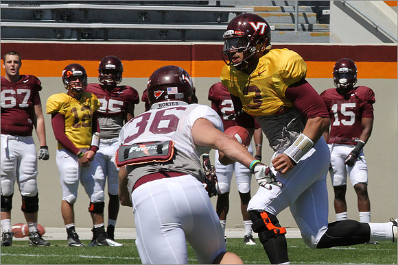 FB. 2013. Spring, football scrimmage at Virginia Tech.