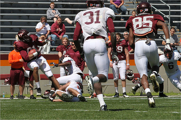 FB. 2013. Spring, football scrimmage at Virginia Tech.