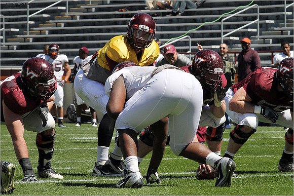 FB. 2013. Spring, football scrimmage at Virginia Tech.