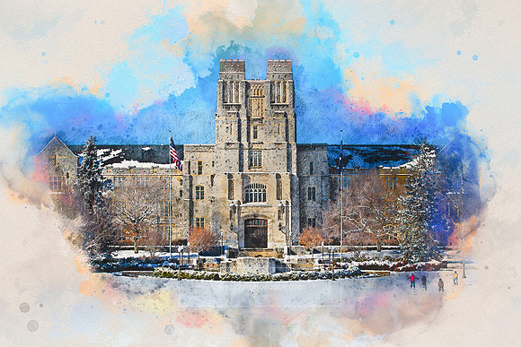 Burruss Hall in Snow. WTCLR-SKCH, 2017.01.07.
