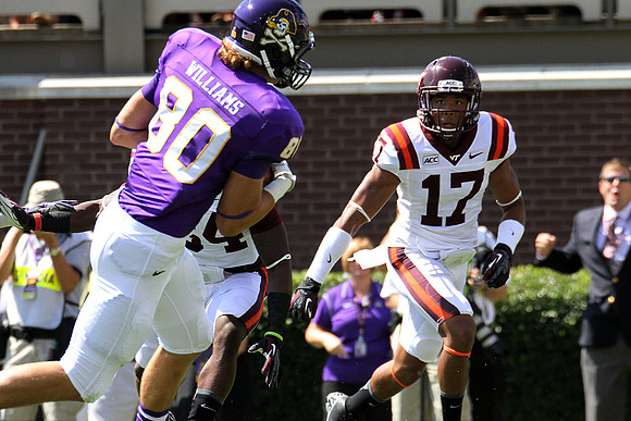 2013.09.14. Virginia Tech (Hokies) at East Carolina University (Pirates). Dowdy-Ficklen Stadium, Greenville, NC. Final score: Virginia Tech 15, ECU 10.