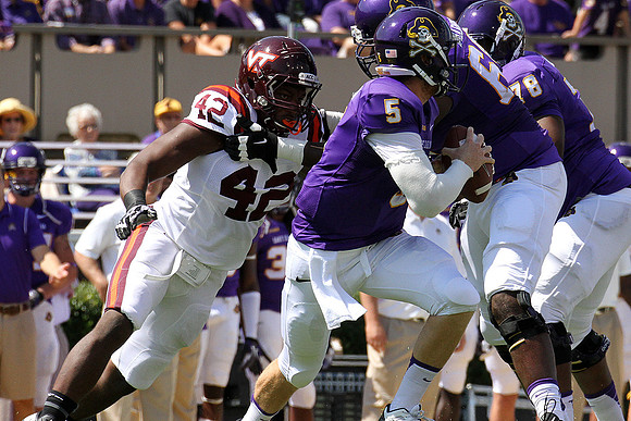 2013.09.14. Virginia Tech (Hokies) at East Carolina University (Pirates). Dowdy-Ficklen Stadium, Greenville, NC. Final score: Virginia Tech 15, ECU 10.