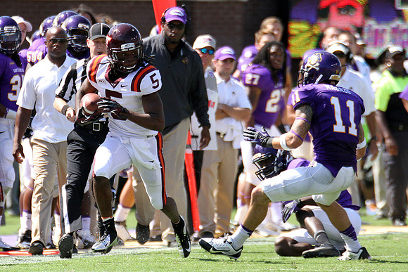 2013.09.14. Virginia Tech (Hokies) at East Carolina University (Pirates). Dowdy-Ficklen Stadium, Greenville, NC. Final score: Virginia Tech 15, ECU 10.