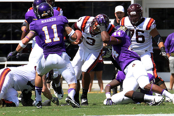 2013.09.14. Virginia Tech (Hokies) at East Carolina University (Pirates). Dowdy-Ficklen Stadium, Greenville, NC. Final score: Virginia Tech 15, ECU 10.