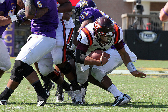 2013.09.14. Virginia Tech (Hokies) at East Carolina University (Pirates). Dowdy-Ficklen Stadium, Greenville, NC. Final score: Virginia Tech 15, ECU 10.