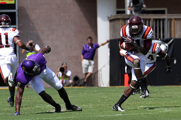 2013.09.14. Virginia Tech (Hokies) at East Carolina University (Pirates). Dowdy-Ficklen Stadium, Greenville, NC. Final score: Virginia Tech 15, ECU 10.