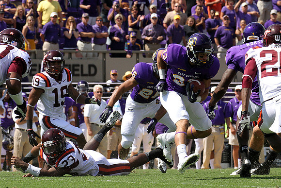 2013.09.14. Virginia Tech (Hokies) at East Carolina University (Pirates). Dowdy-Ficklen Stadium, Greenville, NC. Final score: Virginia Tech 15, ECU 10.