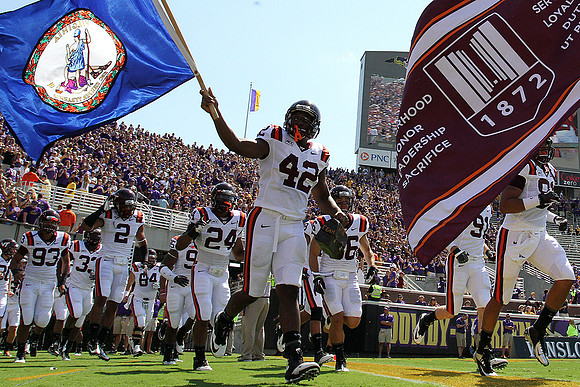 2013.09.14. Virginia Tech (Hokies) at East Carolina University (Pirates). Dowdy-Ficklen Stadium, Greenville, NC. Final score: Virginia Tech 15, ECU 10.