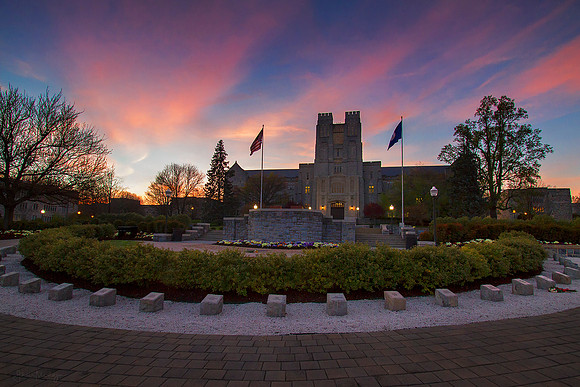 Sunset at Burruss Hall. Virginia Tech.