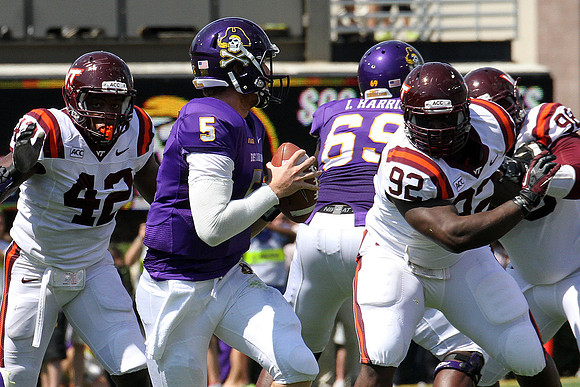 2013.09.14. Virginia Tech (Hokies) at East Carolina University (Pirates). Dowdy-Ficklen Stadium, Greenville, NC. Final score: Virginia Tech 15, ECU 10.