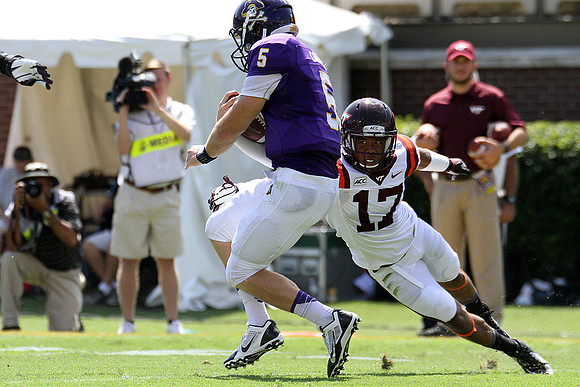 2013.09.14. Virginia Tech (Hokies) at East Carolina University (Pirates). Dowdy-Ficklen Stadium, Greenville, NC. Final score: Virginia Tech 15, ECU 10.
