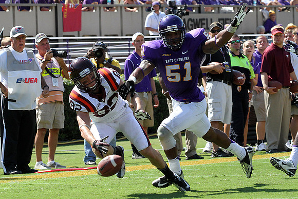 2013.09.14. Virginia Tech (Hokies) at East Carolina University (Pirates). Dowdy-Ficklen Stadium, Greenville, NC. Final score: Virginia Tech 15, ECU 10.
