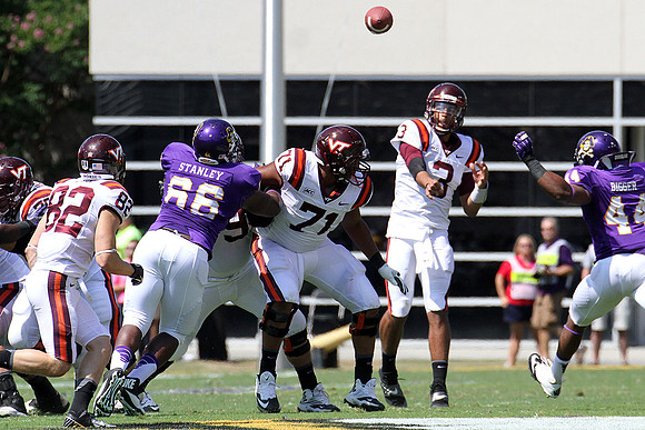2013.09.14. Virginia Tech (Hokies) at East Carolina University (Pirates). Dowdy-Ficklen Stadium, Greenville, NC. Final score: Virginia Tech 15, ECU 10.