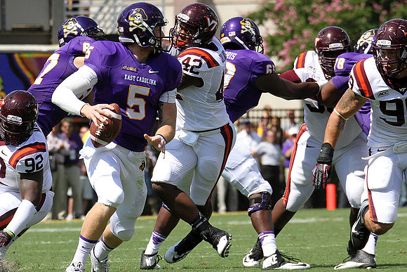 2013.09.14. Virginia Tech (Hokies) at East Carolina University (Pirates). Dowdy-Ficklen Stadium, Greenville, NC. Final score: Virginia Tech 15, ECU 10.