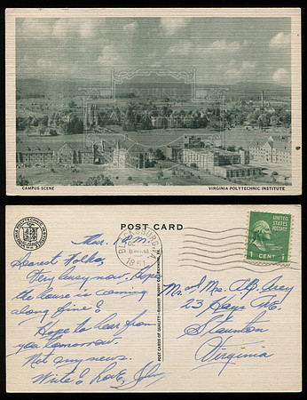 Postcard. Circa 1945. Campus Scene.